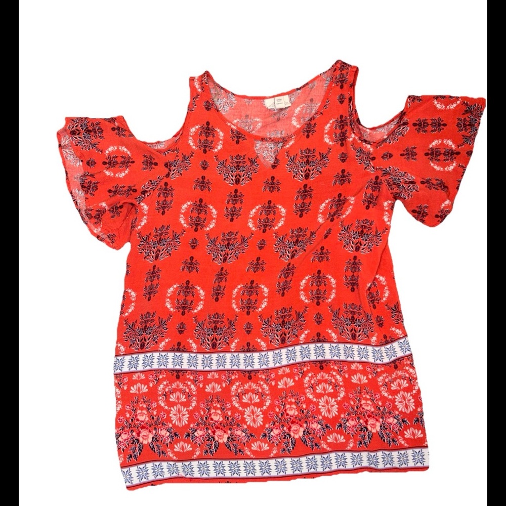 Women's coral  Floral Cold Shoulder Top size medium